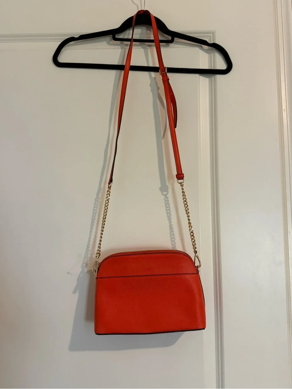 Michael Kors Tan-Orange Leather Dome Crossbody with Gold MK Logo